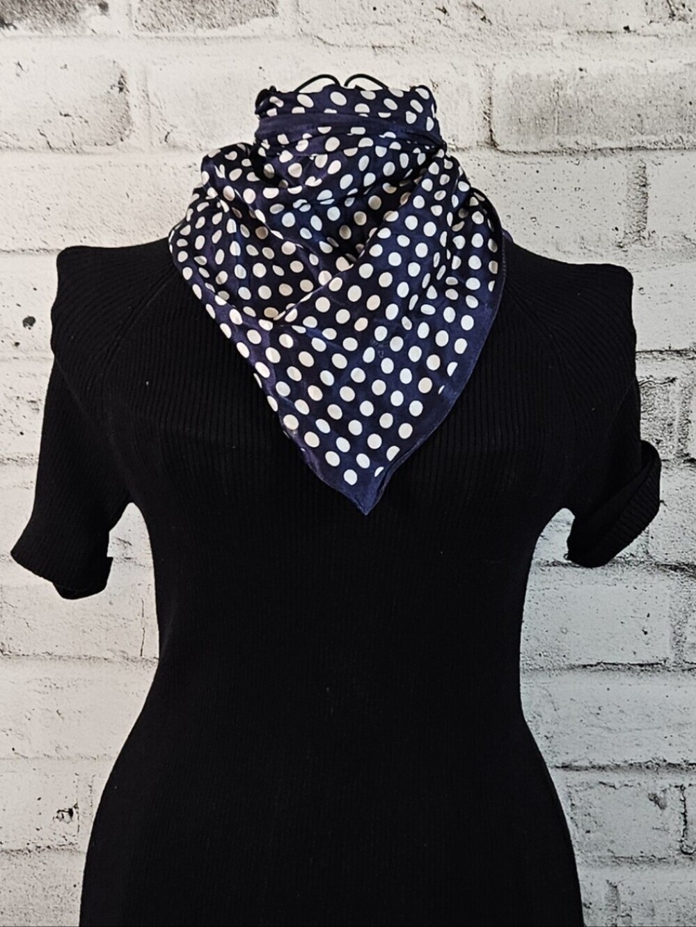 Vintage Navy Polka Dot Square Scarf Retro Pinup Neck Hair Scarf